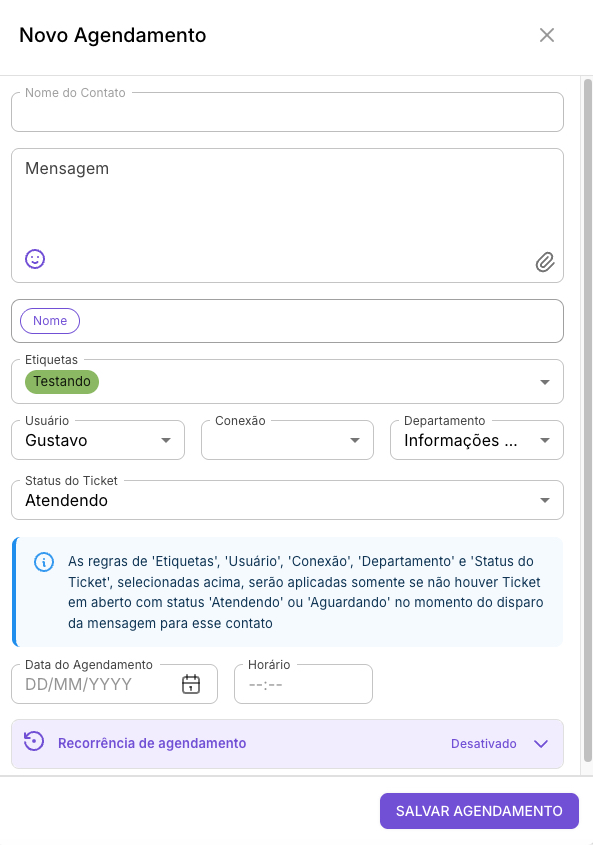 agendamento de mensagens - integgri