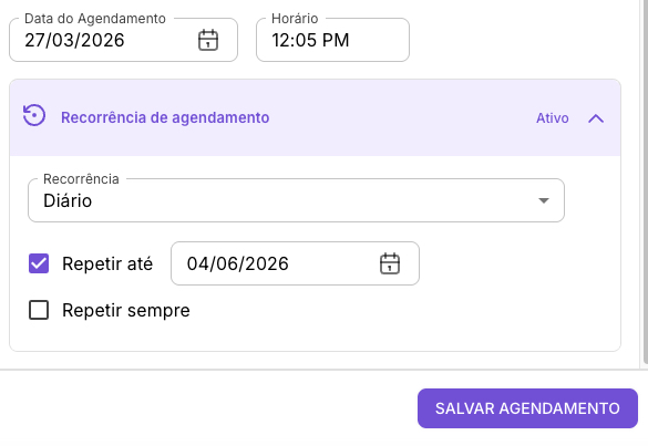 horário de agendamento